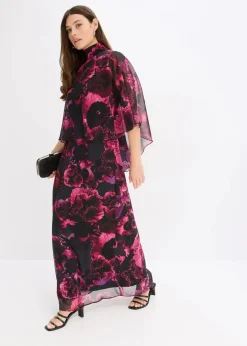 bonprix Bekleidung·Pullover & Strickjacken|Festliche Mode^Maxikleid aus feinem Chiffon schwarz geblümt