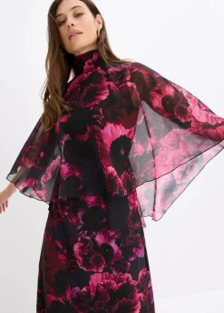 bonprix Bekleidung·Pullover & Strickjacken|Festliche Mode^Maxikleid aus feinem Chiffon schwarz geblümt