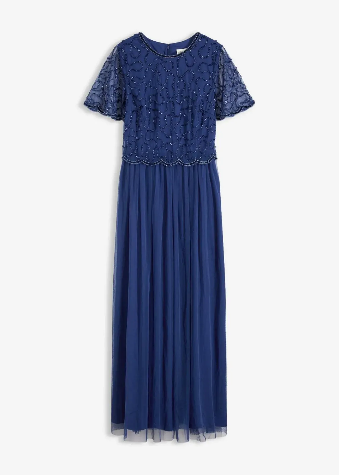 bonprix Bekleidung·Pullover & Strickjacken|Festliche Mode^Maxikleid aus feinem Tüll mit Paillettenstickerei mitternachtsblau
