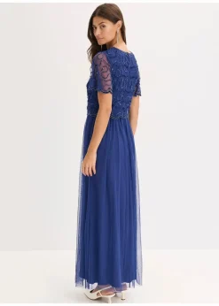 bonprix Bekleidung·Pullover & Strickjacken|Festliche Mode^Maxikleid aus feinem Tüll mit Paillettenstickerei mitternachtsblau