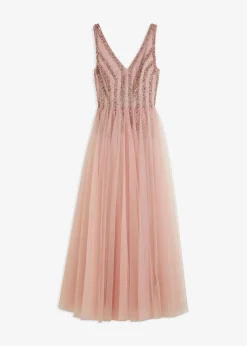 bonprix Kleider|Festliche Mode^Maxikleid aus feinem Tüll mit Paillettenstickerei rosa