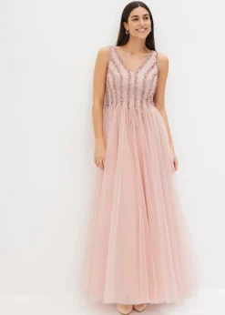 bonprix Kleider|Festliche Mode^Maxikleid aus feinem Tüll mit Paillettenstickerei rosa