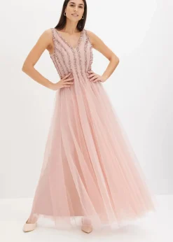 bonprix Kleider|Festliche Mode^Maxikleid aus feinem Tüll mit Paillettenstickerei rosa