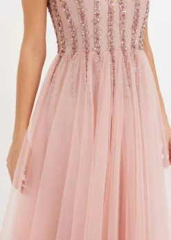 bonprix Kleider|Festliche Mode^Maxikleid aus feinem Tüll mit Paillettenstickerei rosa