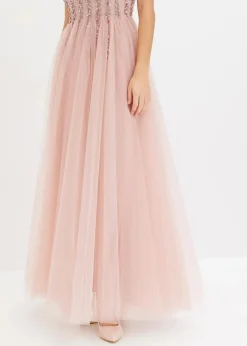 bonprix Kleider|Festliche Mode^Maxikleid aus feinem Tüll mit Paillettenstickerei rosa
