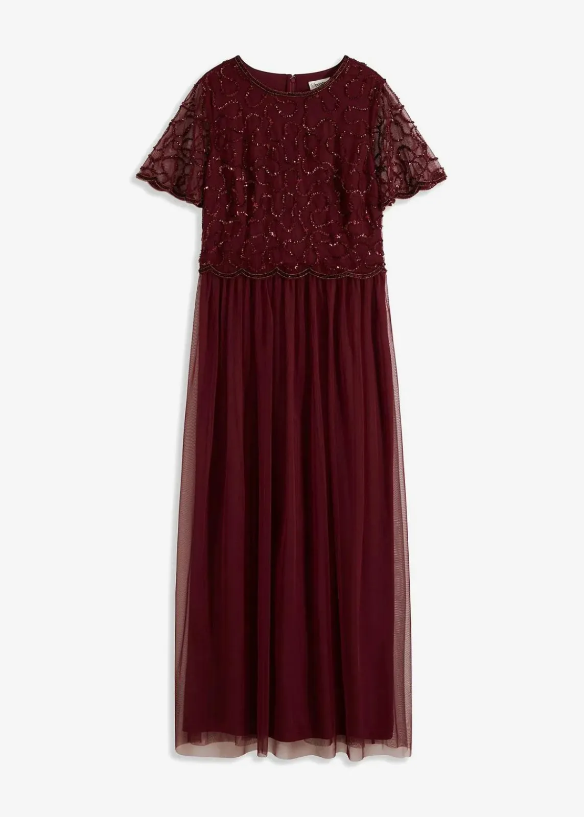 bonprix Kleider|Festliche Mode^Maxikleid aus feinem Tüll mit Paillettenstickerei dunkelrot