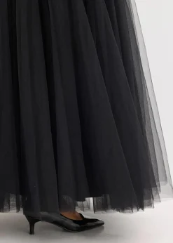 bonprix Bekleidung·Pullover & Strickjacken|Festliche Mode^Maxikleid aus feinem Tüll mit Paillettenstickerei schwarz