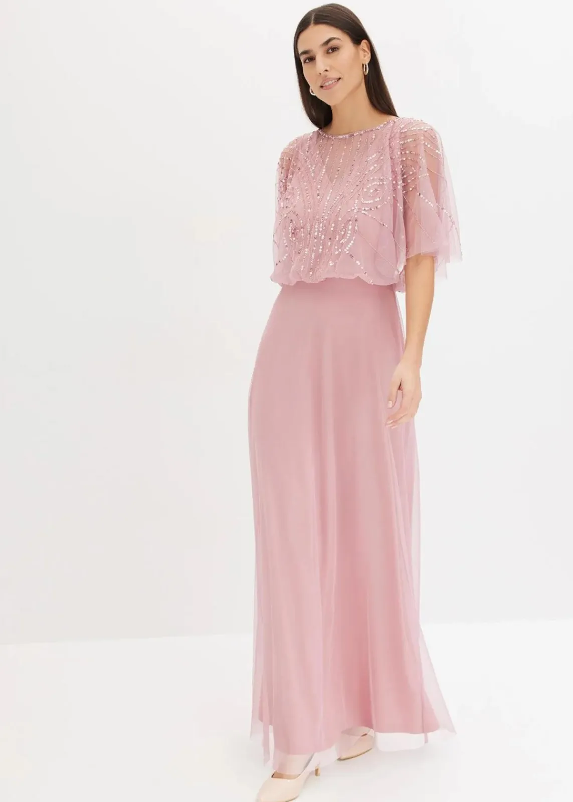 bonprix Bekleidung·Pullover & Strickjacken|Festliche Mode^Maxikleid aus feinem Tüll mit Paillettenstickerei pink