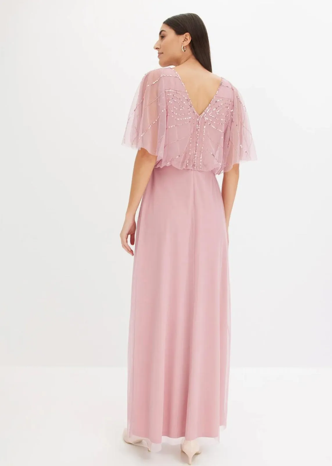bonprix Bekleidung·Pullover & Strickjacken|Festliche Mode^Maxikleid aus feinem Tüll mit Paillettenstickerei pink