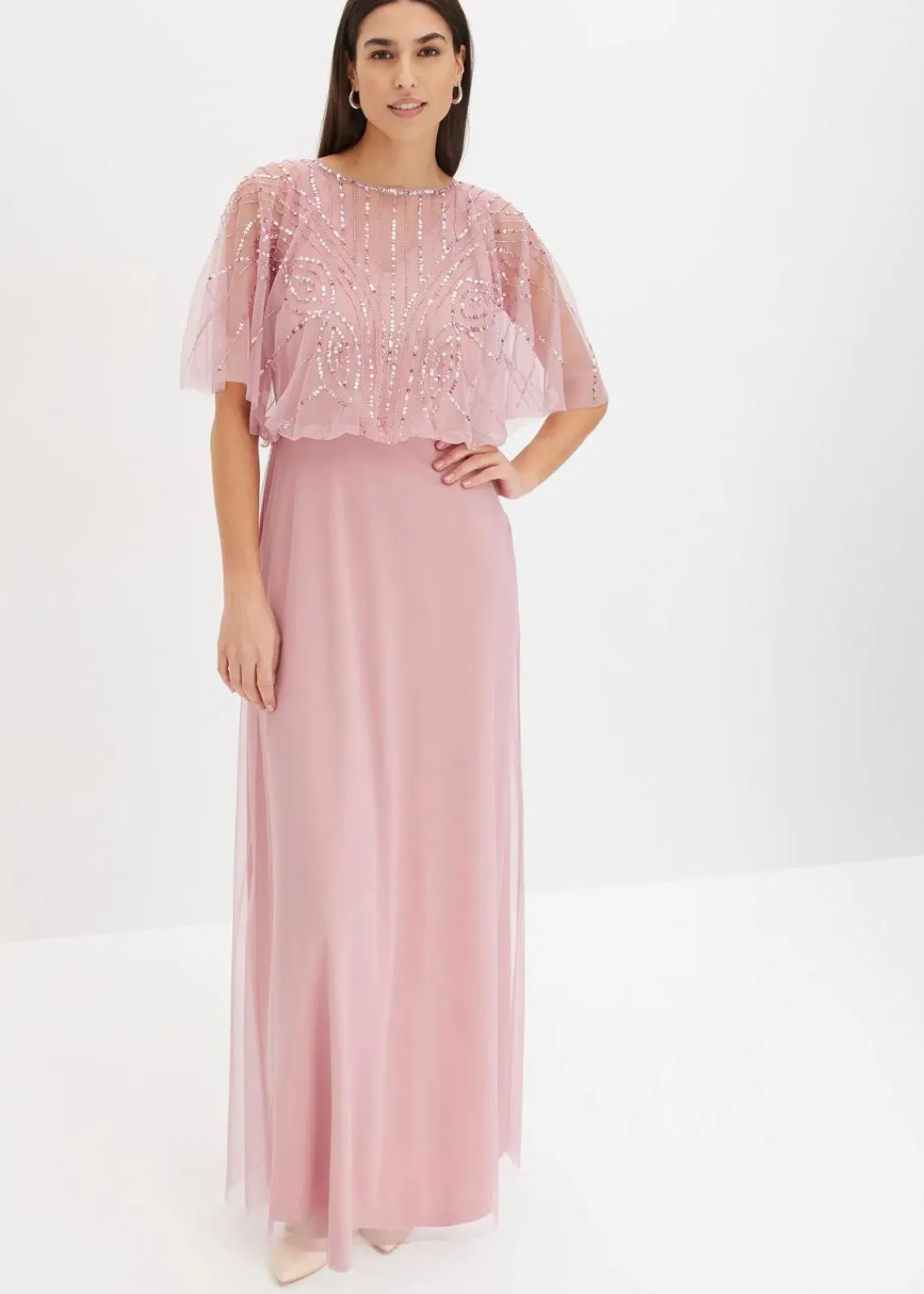 bonprix Bekleidung·Pullover & Strickjacken|Festliche Mode^Maxikleid aus feinem Tüll mit Paillettenstickerei pink