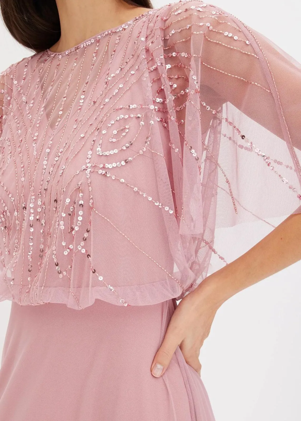 bonprix Bekleidung·Pullover & Strickjacken|Festliche Mode^Maxikleid aus feinem Tüll mit Paillettenstickerei pink