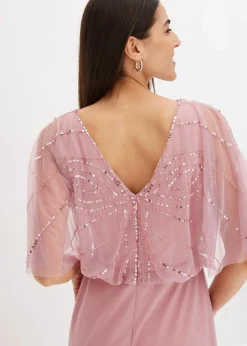 bonprix Bekleidung·Pullover & Strickjacken|Festliche Mode^Maxikleid aus feinem Tüll mit Paillettenstickerei pink