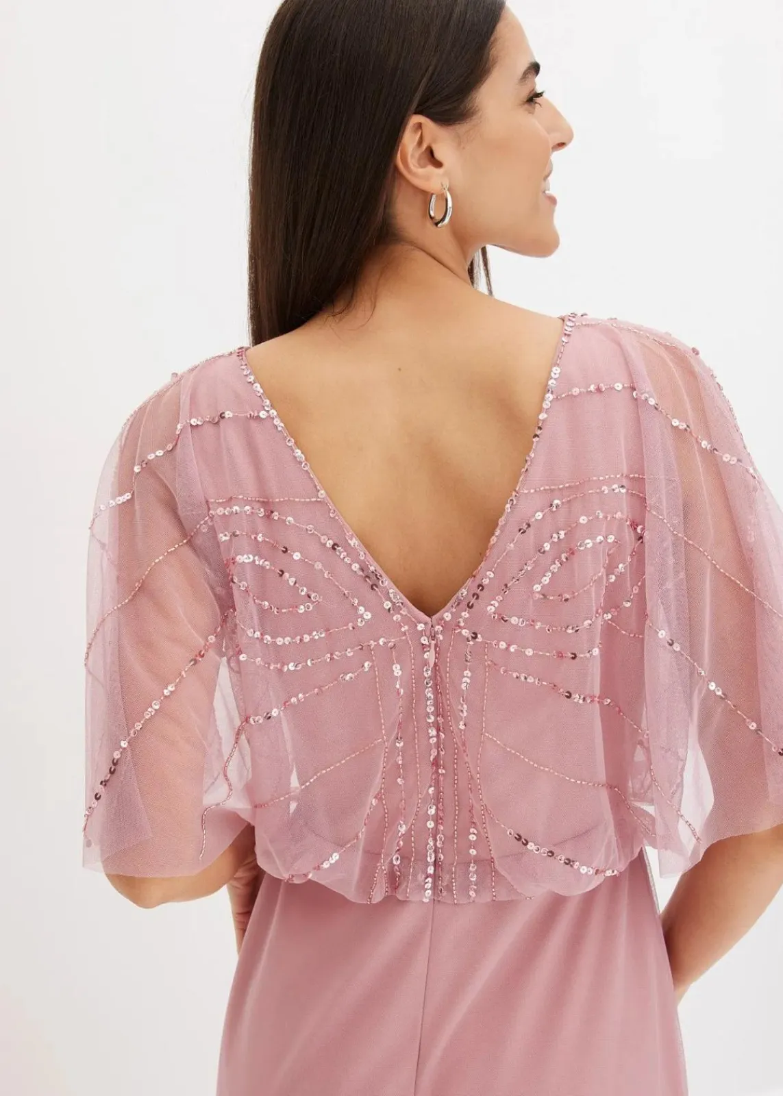 bonprix Bekleidung·Pullover & Strickjacken|Festliche Mode^Maxikleid aus feinem Tüll mit Paillettenstickerei pink