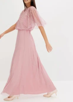 bonprix Bekleidung·Pullover & Strickjacken|Festliche Mode^Maxikleid aus feinem Tüll mit Paillettenstickerei pink