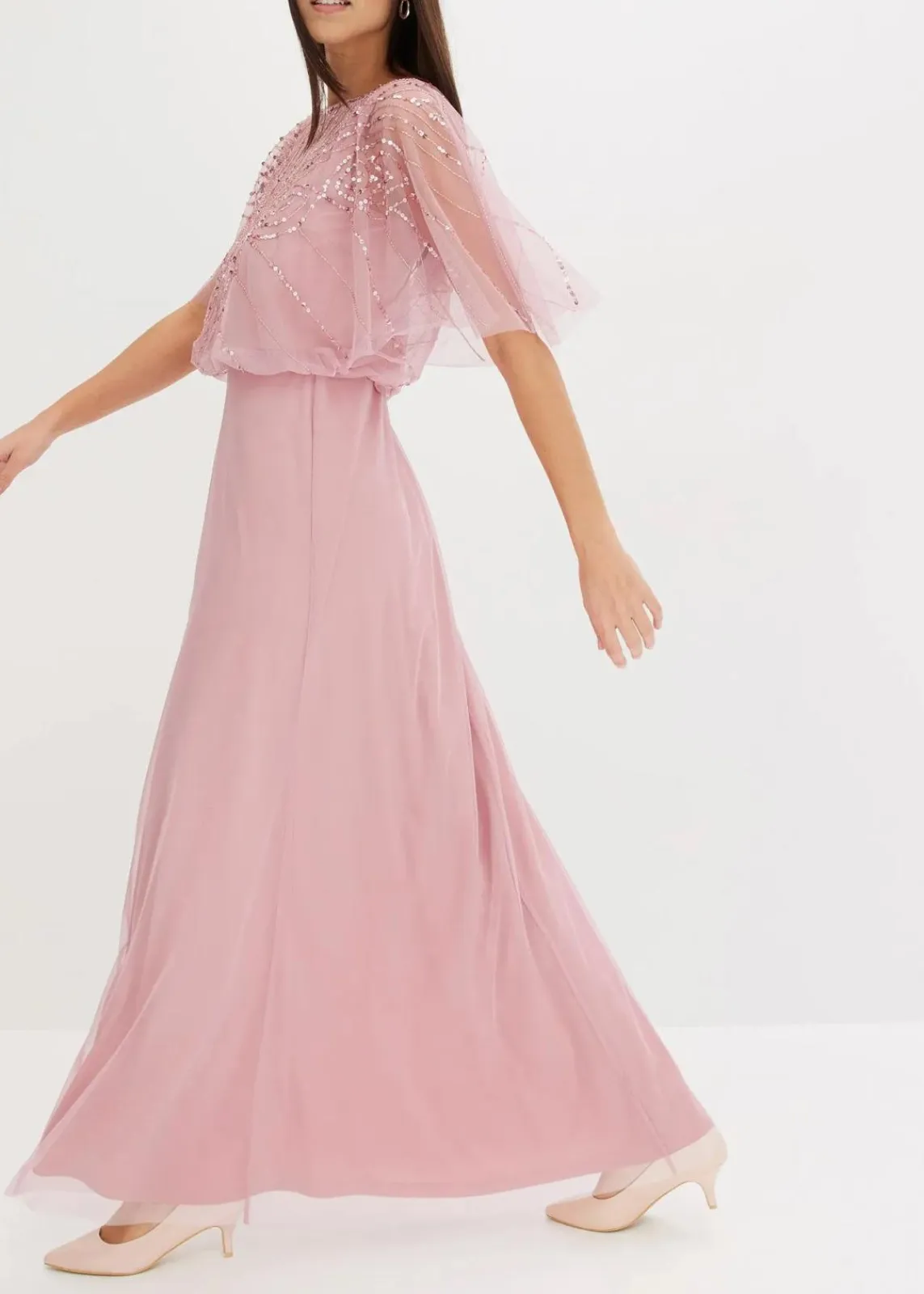 bonprix Bekleidung·Pullover & Strickjacken|Festliche Mode^Maxikleid aus feinem Tüll mit Paillettenstickerei pink