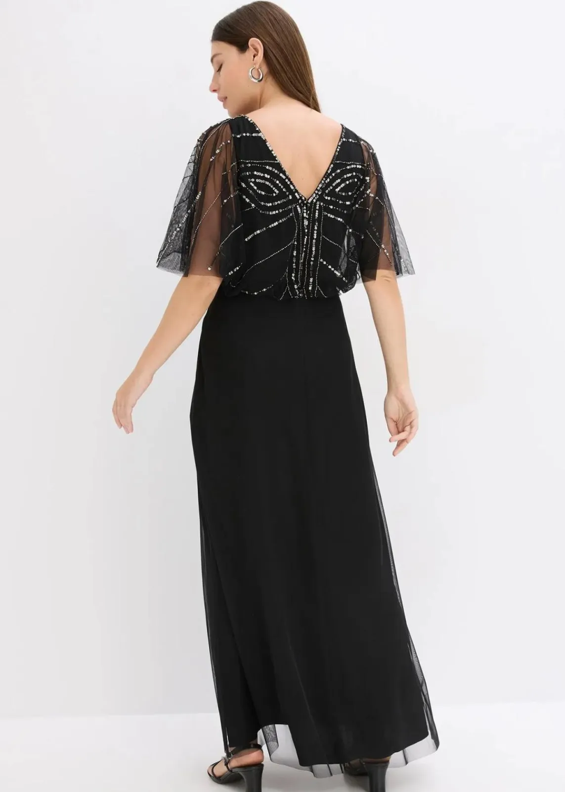 bonprix Kleider|Festliche Mode^Maxikleid aus feinem Tüll mit Paillettenstickerei schwarz