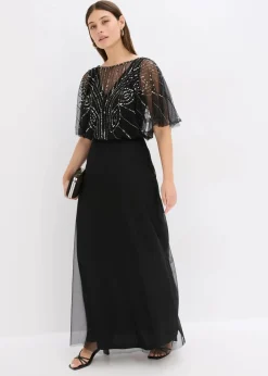 bonprix Kleider|Festliche Mode^Maxikleid aus feinem Tüll mit Paillettenstickerei schwarz