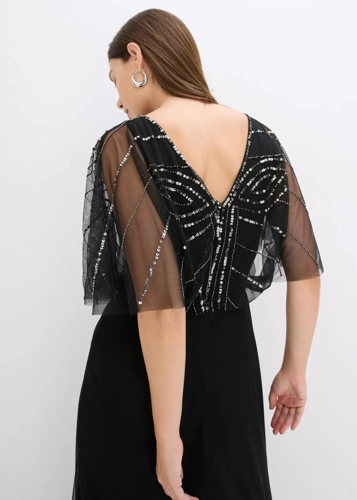 bonprix Kleider|Festliche Mode^Maxikleid aus feinem Tüll mit Paillettenstickerei schwarz