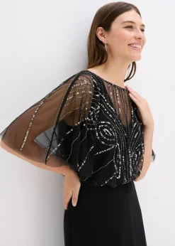 bonprix Kleider|Festliche Mode^Maxikleid aus feinem Tüll mit Paillettenstickerei schwarz
