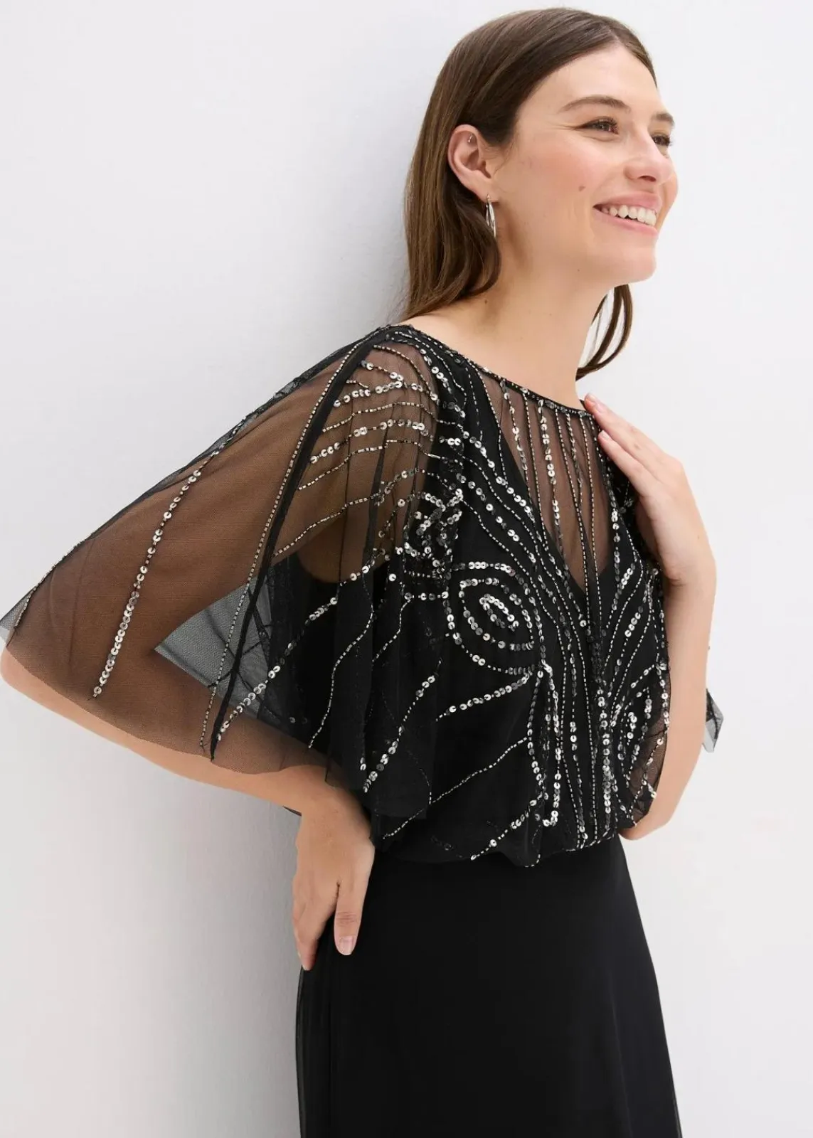 bonprix Kleider|Festliche Mode^Maxikleid aus feinem Tüll mit Paillettenstickerei schwarz