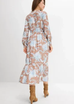 bonprix Bekleidung·Pullover & Strickjacken|Nachhaltigere Materialien^Maxikleid aus feinem Viskose-Mix gewürzbraun bedruckt