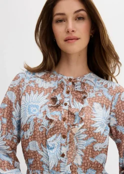bonprix Bekleidung·Pullover & Strickjacken|Nachhaltigere Materialien^Maxikleid aus feinem Viskose-Mix gewürzbraun bedruckt