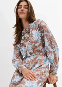 bonprix Bekleidung·Pullover & Strickjacken|Nachhaltigere Materialien^Maxikleid aus feinem Viskose-Mix gewürzbraun bedruckt