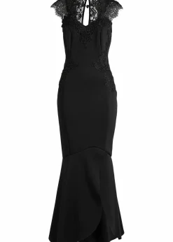 bonprix Kleider|Festliche Mode^Maxikleid aus fester Scuba-Qualität mit Spitze schwarz