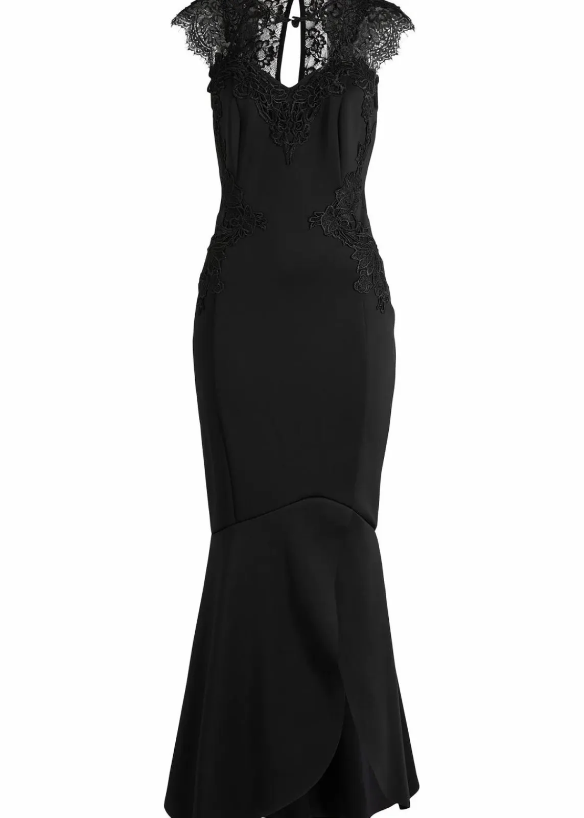 bonprix Kleider|Festliche Mode^Maxikleid aus fester Scuba-Qualität mit Spitze schwarz