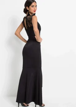 bonprix Kurzgrößen|Kurzgrößen^Maxikleid aus fester Scuba-Qualität mit Spitze schwarz