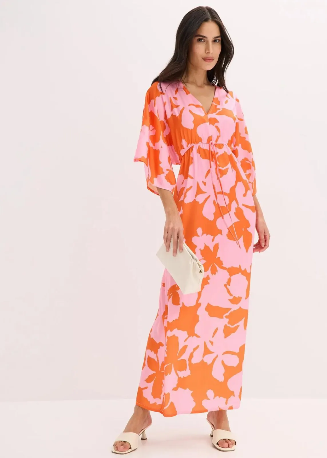 bonprix Bekleidung·Pullover & Strickjacken|Kleider^Maxikleid aus fließendem Satin flieder/orange floral