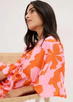 bonprix Bekleidung·Pullover & Strickjacken|Kleider^Maxikleid aus fließendem Satin flieder/orange floral