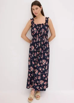 bonprix Nachhaltigere Materialien|Kleider^Maxikleid aus fließendem Viskose-Mix dunkelblau geblümt