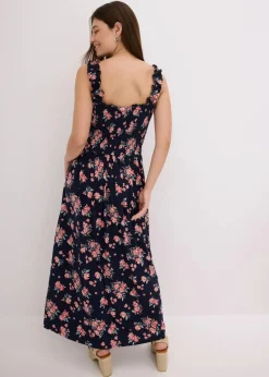 bonprix Nachhaltigere Materialien|Kleider^Maxikleid aus fließendem Viskose-Mix dunkelblau geblümt