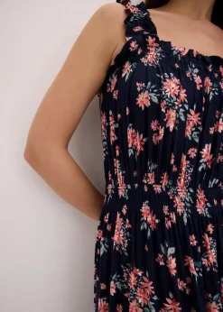 bonprix Nachhaltigere Materialien|Kleider^Maxikleid aus fließendem Viskose-Mix dunkelblau geblümt