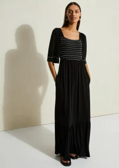 bonprix Bekleidung·Pullover & Strickjacken|Kleider^Maxikleid aus fließendem Viskose-Mix schwarz