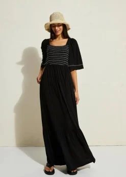bonprix Bekleidung·Pullover & Strickjacken|Kleider^Maxikleid aus fließendem Viskose-Mix schwarz