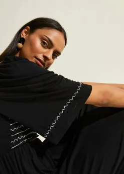 bonprix Bekleidung·Pullover & Strickjacken|Kleider^Maxikleid aus fließendem Viskose-Mix schwarz