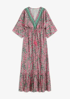 bonprix Kleider^Maxikleid aus fließender Viskose pink/türkis bedruckt
