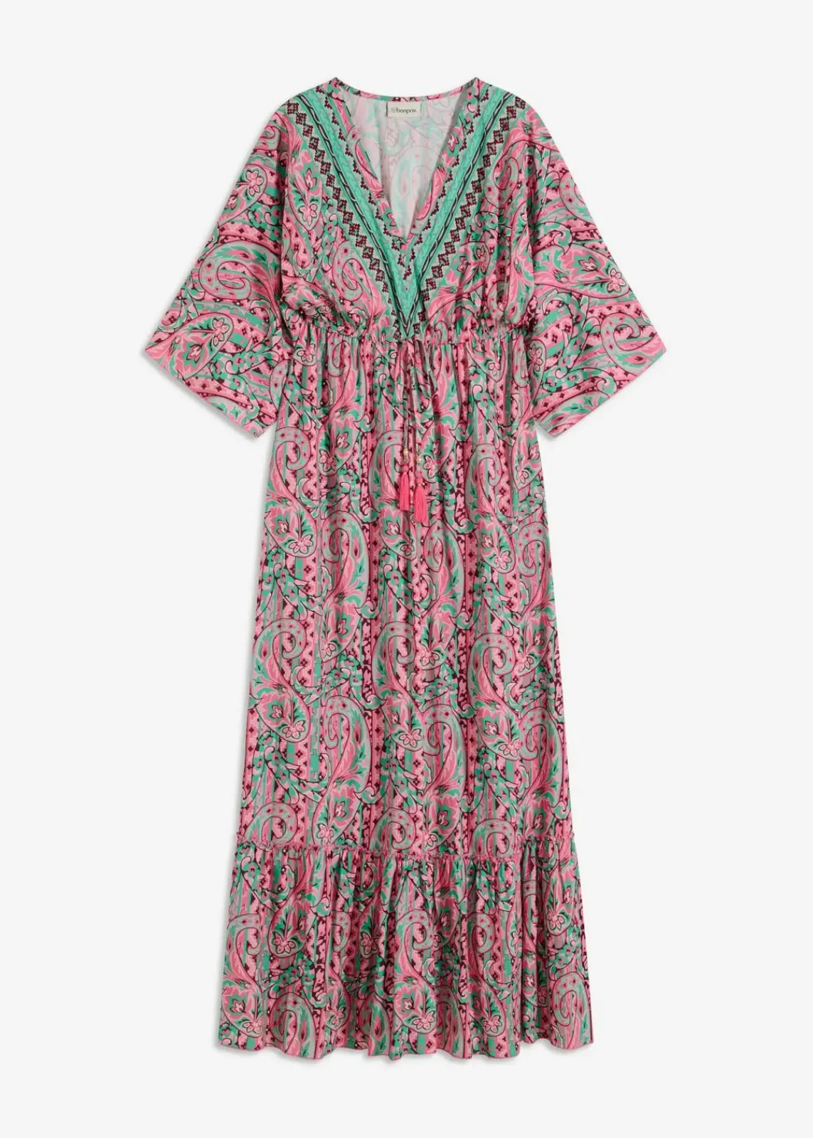 bonprix Kleider^Maxikleid aus fließender Viskose pink/türkis bedruckt