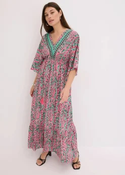 bonprix Kleider^Maxikleid aus fließender Viskose pink/türkis bedruckt