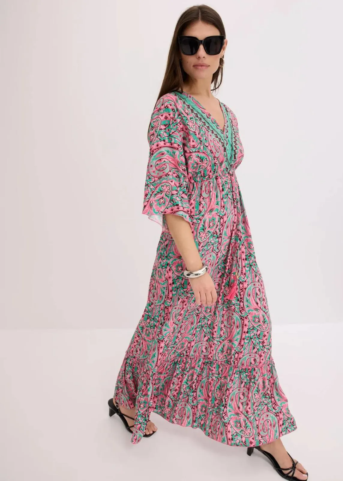 bonprix Kleider^Maxikleid aus fließender Viskose pink/türkis bedruckt