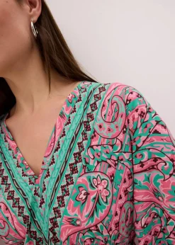 bonprix Kleider^Maxikleid aus fließender Viskose pink/türkis bedruckt