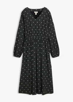 bonprix Kleider^Maxikleid aus fließender Viskose schwarz/weiß gepunktet