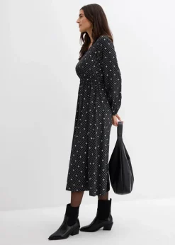 bonprix Kleider^Maxikleid aus fließender Viskose schwarz/weiß gepunktet