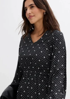 bonprix Kleider^Maxikleid aus fließender Viskose schwarz/weiß gepunktet