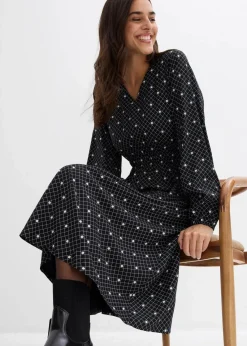 bonprix Kleider^Maxikleid aus fließender Viskose schwarz/weiß gepunktet