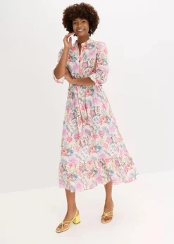 bonprix Kleider|Nachhaltigere Materialien^Maxikleid aus fließender Viskose pink geblümt