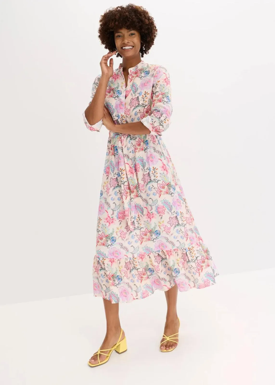 bonprix Kleider|Nachhaltigere Materialien^Maxikleid aus fließender Viskose pink geblümt
