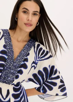 bonprix Kleider|Bekleidung·Pullover & Strickjacken^Maxikleid aus fließender Viskose dunkelblau/wollweiß bedruckt